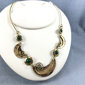 Malachite Mixed Metal Brass & Copper Authentic South African Jewelry Necklace